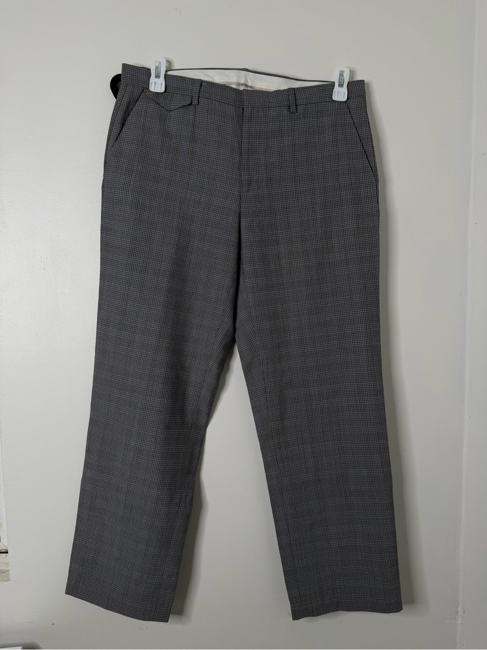 Calvin Klein Grey Plaid Wool Blend Dress Pants 32x32 - Picture 3 of 10